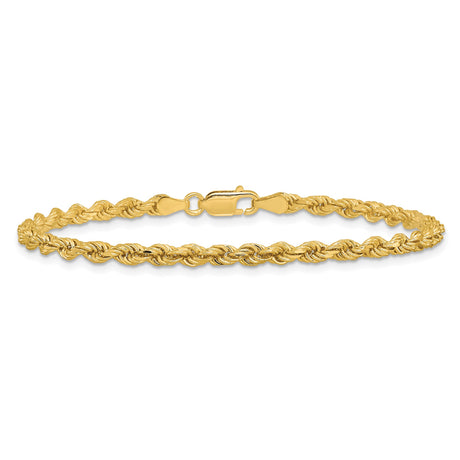14K Yellow Gold 3.25 mm Rope Chain Anklet, Polished alternate angle