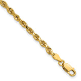 14K Yellow Gold 3.25 mm Rope Chain Bracelet, Polished detail view