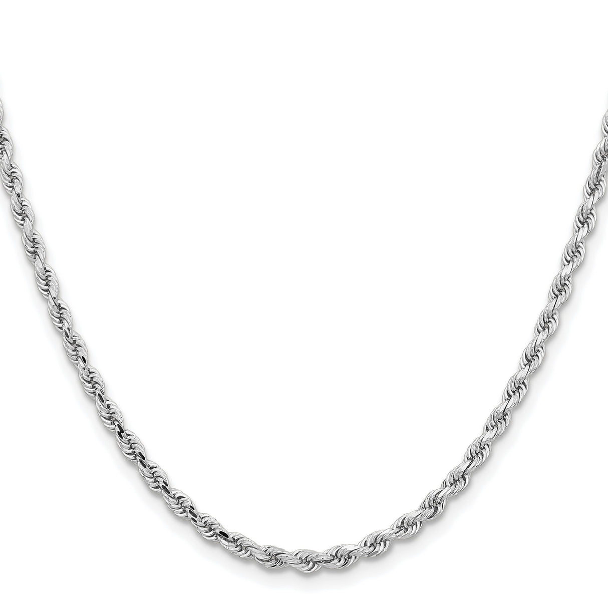 14K White Gold 3.25 mm Rope Chain Necklace, Polished