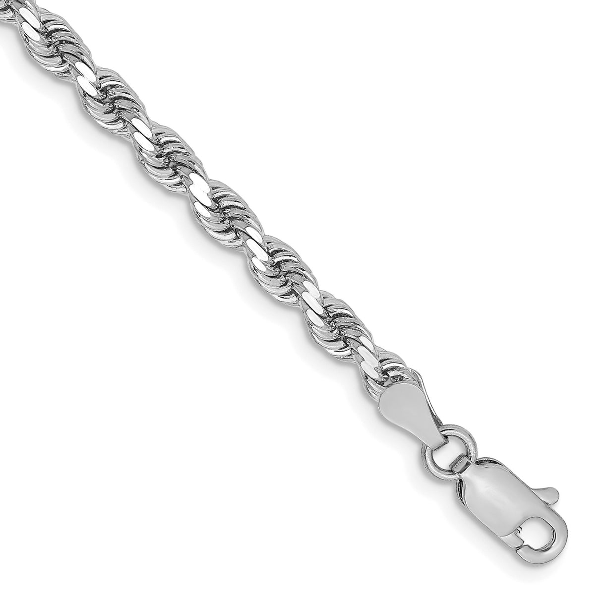 14K White Gold 3.25 mm Rope Chain Bracelet, Polished shown for scale