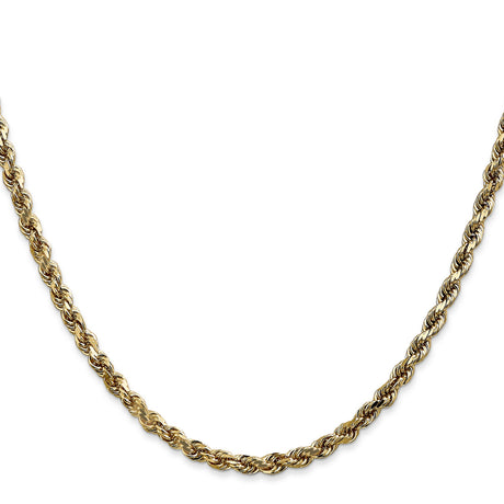 14K Yellow Gold 3.5 mm Rope Chain Necklace, Polished detail view