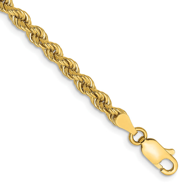 14K Yellow Gold 3.65 mm Rope Chain Bracelet, Polished