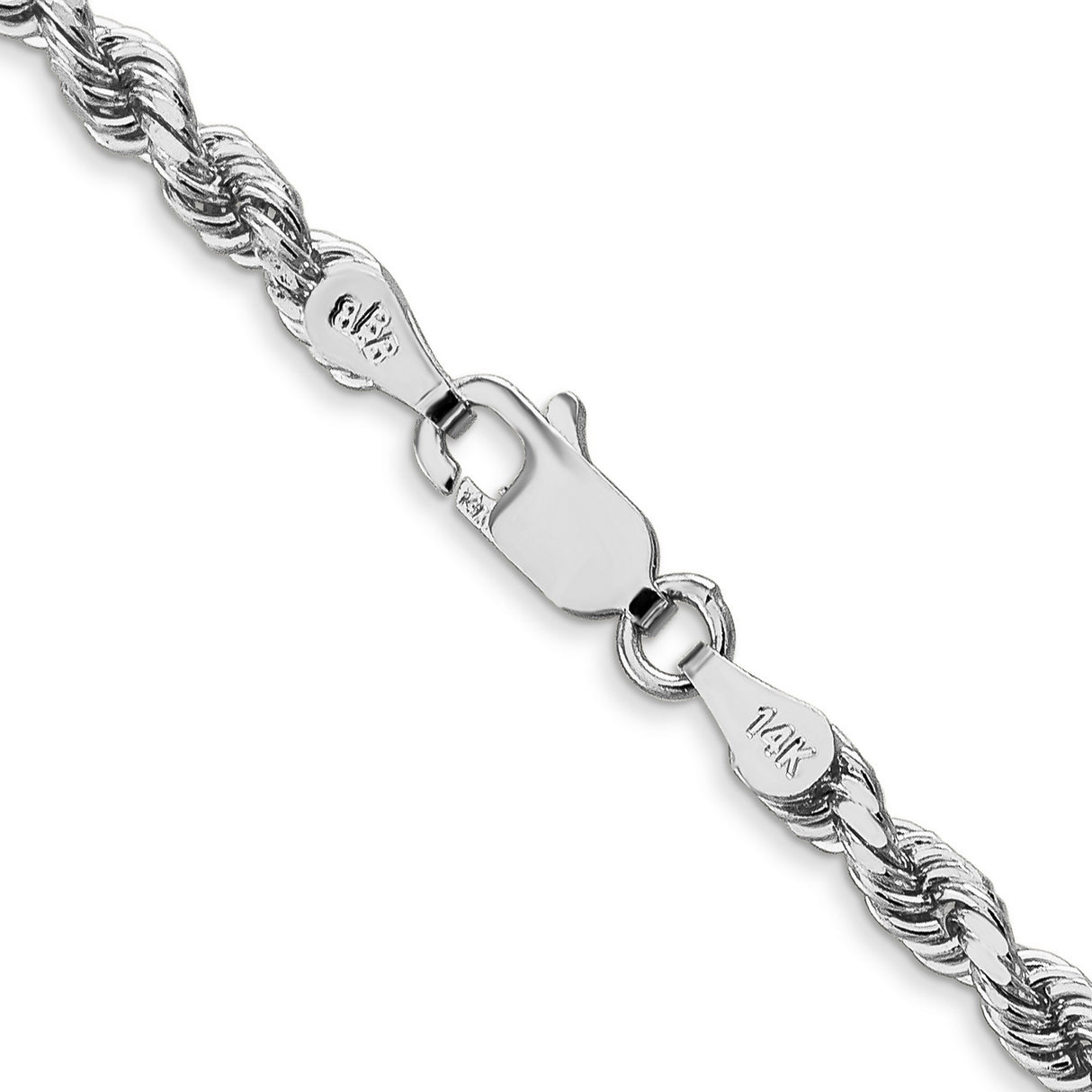 10K White Gold 3.5 mm Rope Chain Necklace, Polished alternate angle