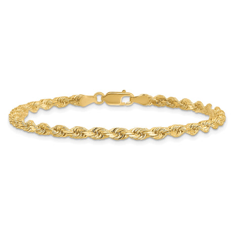 14K Yellow Gold 3.5 mm Rope Chain Bracelet, Polished