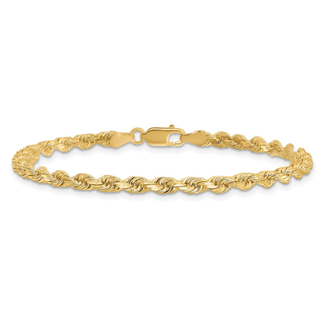 14K Yellow Gold 3.5 mm Rope Chain Bracelet, Polished