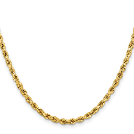 14K Yellow Gold 3.75 mm Rope Chain Necklace, Polished detail view