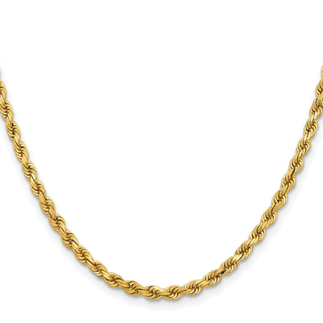 14K Yellow Gold 3.75 mm Rope Chain Necklace, Polished detail view