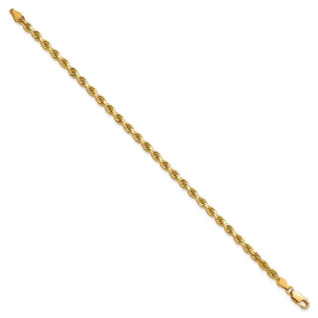 14K Yellow Gold 3.75 mm Rope Chain Anklet, Polished