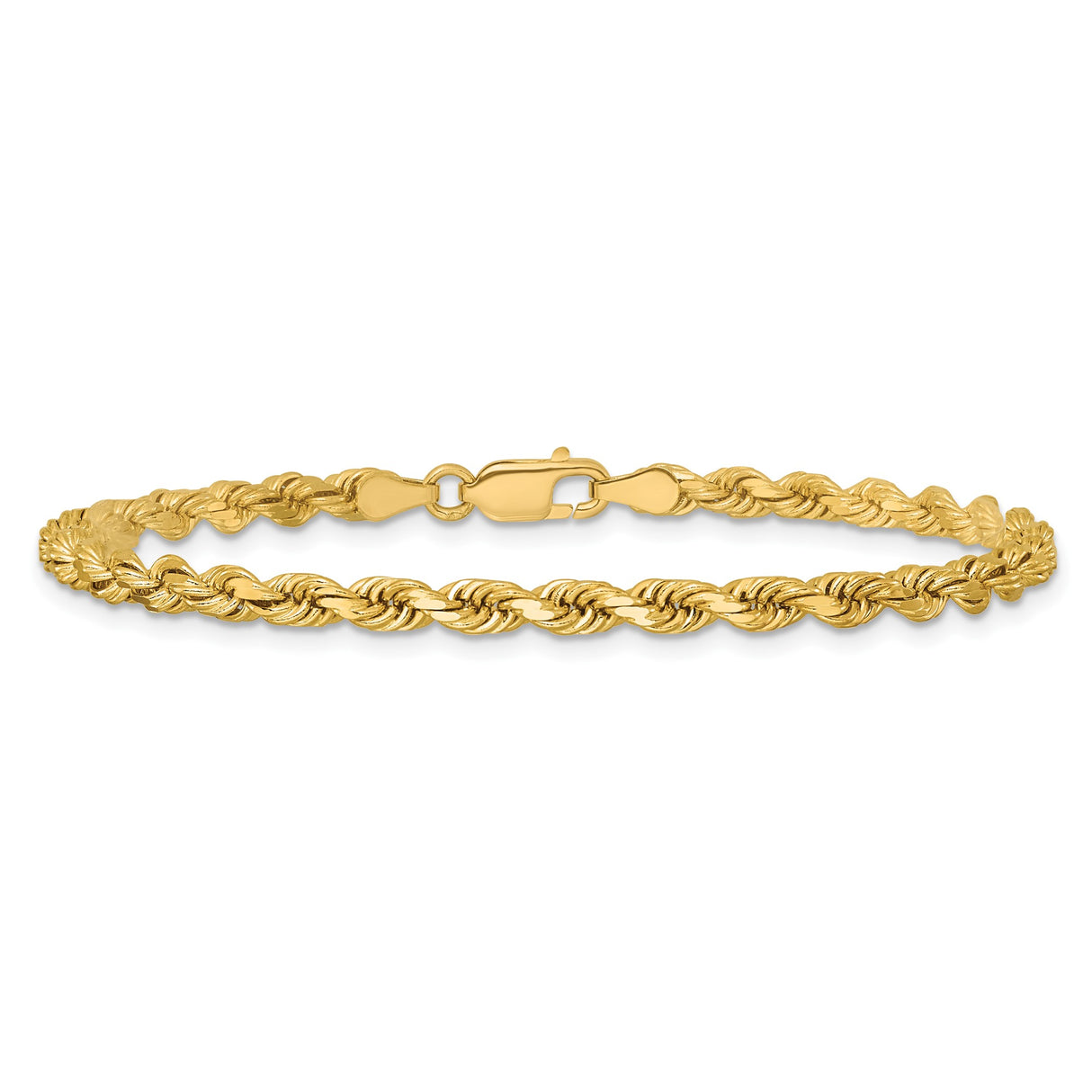 14K Yellow Gold 3.75 mm Rope Chain Anklet, Polished alternate angle