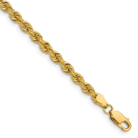14K Yellow Gold 3.8 mm Rope Chain Anklet, Polished