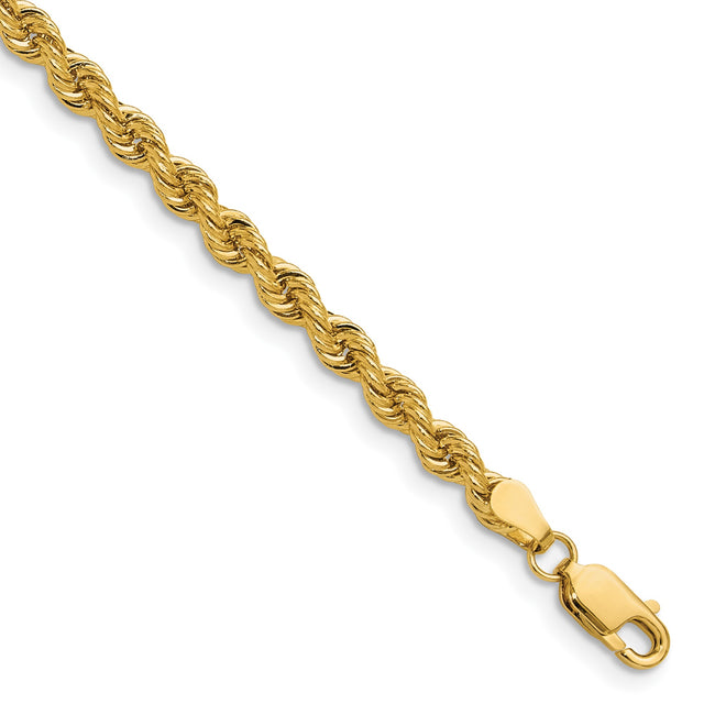 14K Yellow Gold 3.8 mm Rope Chain Anklet, Polished