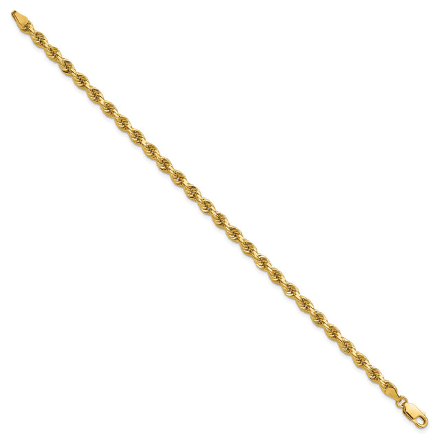 14K Yellow Gold 4 mm Rope Chain Bracelet, Polished
