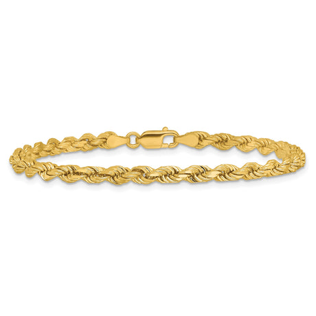 14K Yellow Gold 4 mm Rope Chain Bracelet, Polished alternate angle
