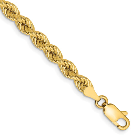 14K Yellow Gold 4 mm Rope Chain Bracelet, Polished