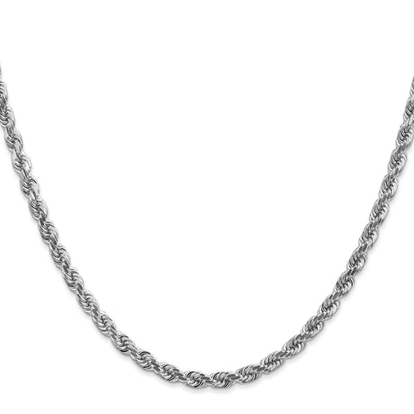 10K White Gold 4 mm Rope Chain Necklace, Polished
