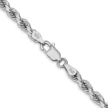 10K White Gold 4 mm Rope Chain Necklace, Polished alternate angle