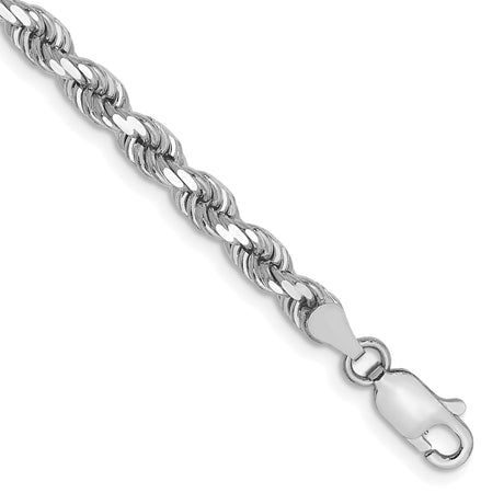 10K White Gold 4 mm Rope Chain Bracelet, Polished