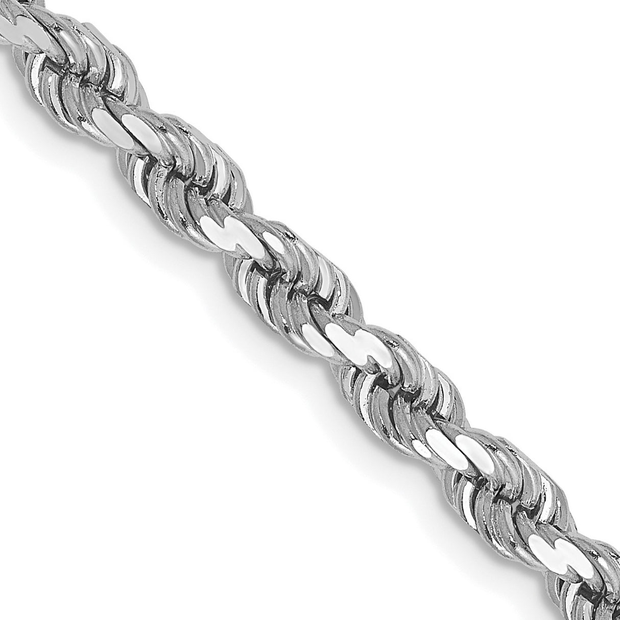 10K White Gold 4 mm Rope Chain Necklace, Polished detail view