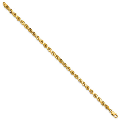 14K Yellow Gold 4.25 mm Rope Chain Anklet, Polished