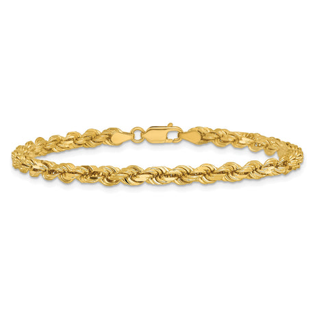 14K Yellow Gold 4.25 mm Rope Chain Bracelet, Polished alternate angle