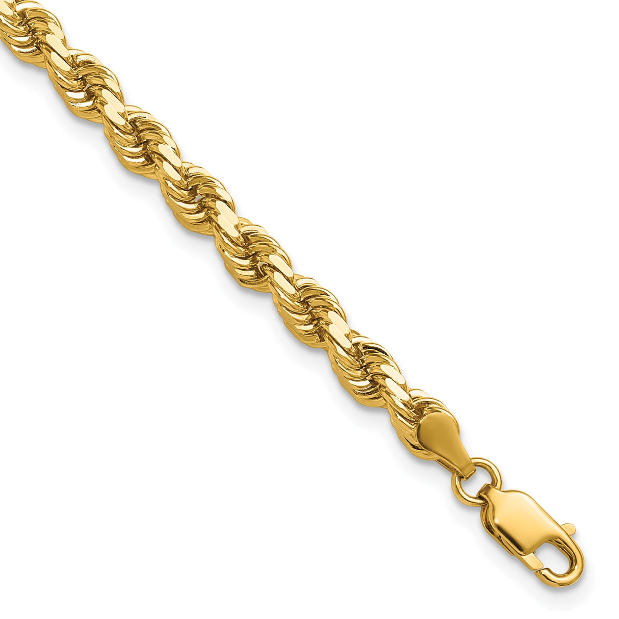 14K Yellow Gold 4.25 mm Rope Chain Anklet, Polished detail view