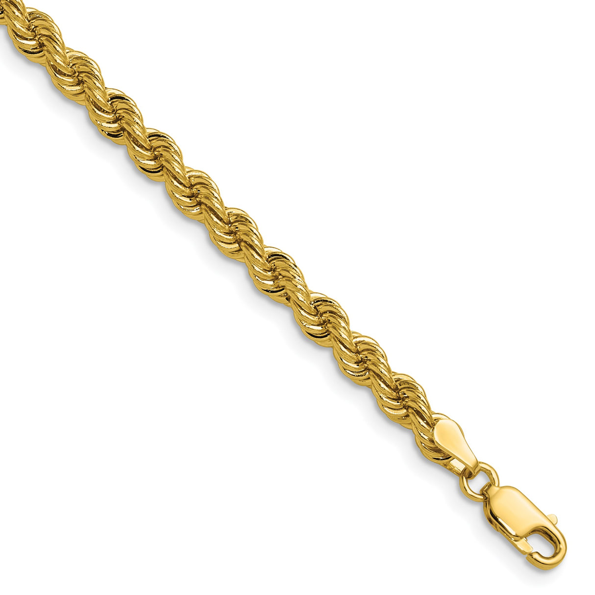 14K Yellow Gold 4.2 mm Rope Chain Bracelet, Polished shown for scale