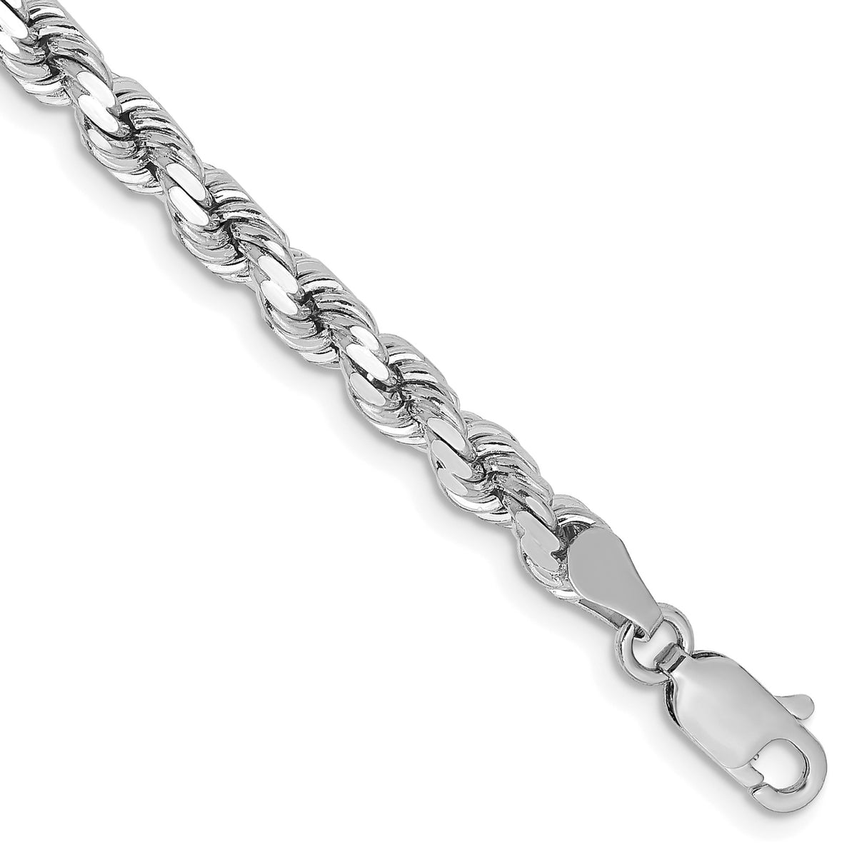 14K White Gold 4.25 mm Rope Chain Bracelet, Polished
