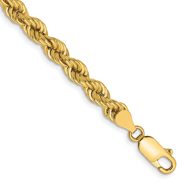 14K Yellow Gold 5 mm Rope Chain Bracelet, Polished