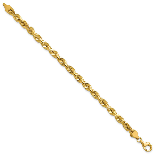 14K Yellow Gold 5.5 mm Rope Chain Bracelet, Polished