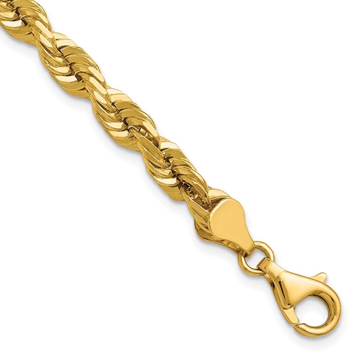 14K Yellow Gold 5.5 mm Rope Chain Bracelet, Polished detail view