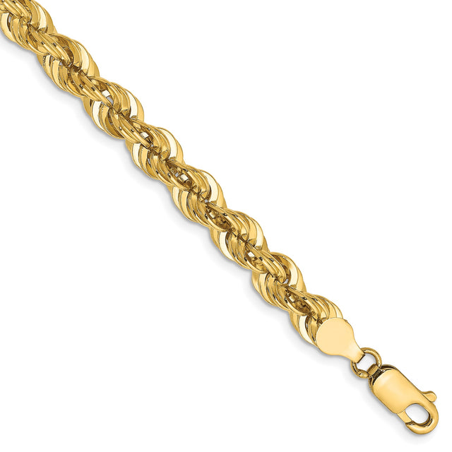 14K Yellow Gold 6 mm Rope Chain Anklet, Polished