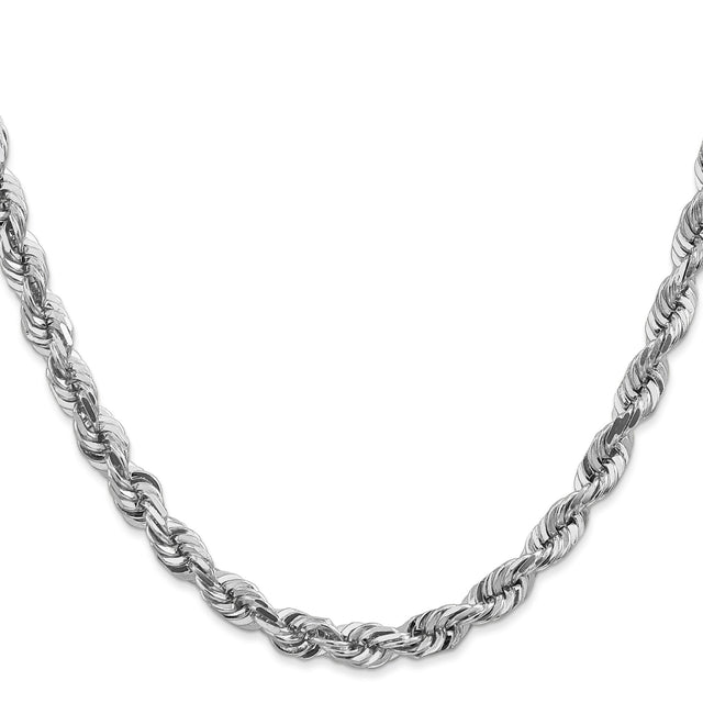 14K White Gold 5.5 mm Rope Chain Bracelet, Polished