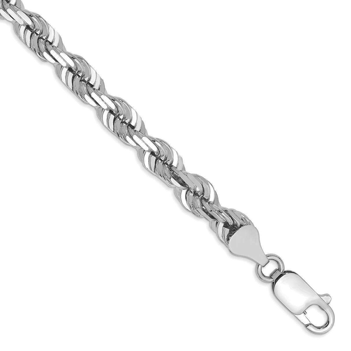 14K White Gold 5.5 mm Rope Chain Bracelet, Polished detail view