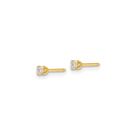 14k Yellow Gold Stud Earrings with Cubic Zirconia, Solitaire Four-Prong Minimalist Design