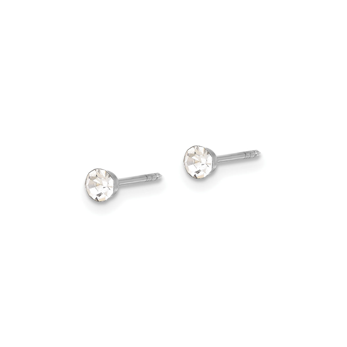 14k White Gold Stud Earrings with Clear Crystal, Minimalist Round Post Design for Women