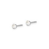 14k White Gold Stud Earrings with Clear Crystal, Minimalist Round Post Design for Women