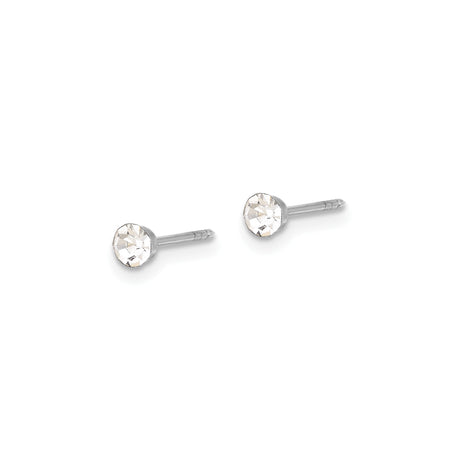 14k White Gold Stud Earrings with Clear Crystal, Minimalist Round Post Design for Women