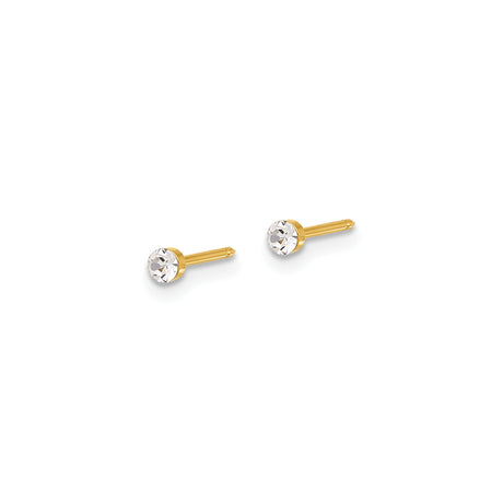 14k Yellow Gold Nose Stud with Round Cubic Zirconia Bezel Setting, Unisex Stud Jewelry