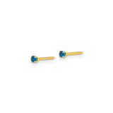 316 Stainless Steel Stud Earrings with Round Blue Cubic Zirconia, Gold Tone, Minimalist Design