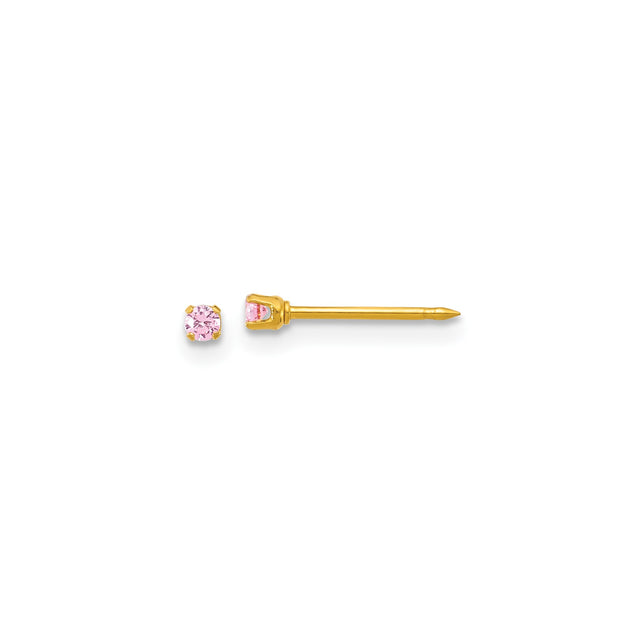 316 Stainless Steel Stud Earrings with Pink Cubic Zirconia, Gold Tone, Minimalist Style