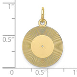 10k Yellow Gold Vinyl Record Pendant, Round Grooved Disc Charm, Retro Music Style