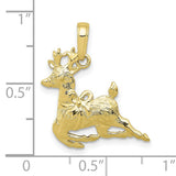 10k Yellow Gold Reindeer Pendant with Festive Bow, Holiday Deer Charm Jewelry