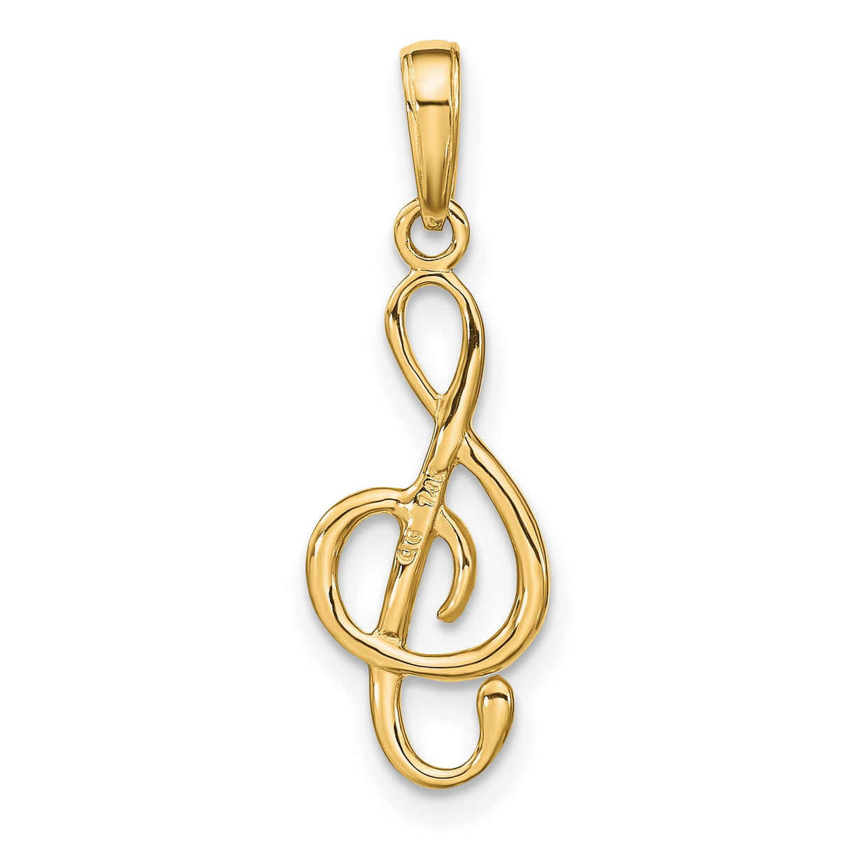 10k Yellow Gold Treble Clef Pendant, Polished Music Symbol Charm, Unisex Musical Jewelry