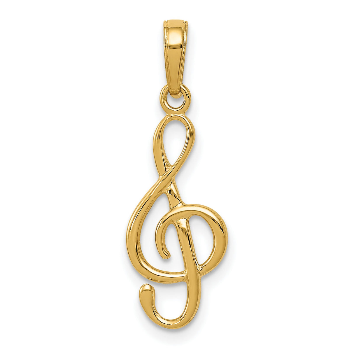 10k Yellow Gold Treble Clef Pendant, Polished Music Symbol Charm, Unisex Musical Jewelry