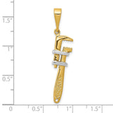 10k Multi-Tone Gold Pipe Wrench Pendant with Rhodium Accents, Tool Symbol for Skilled Tradesmen