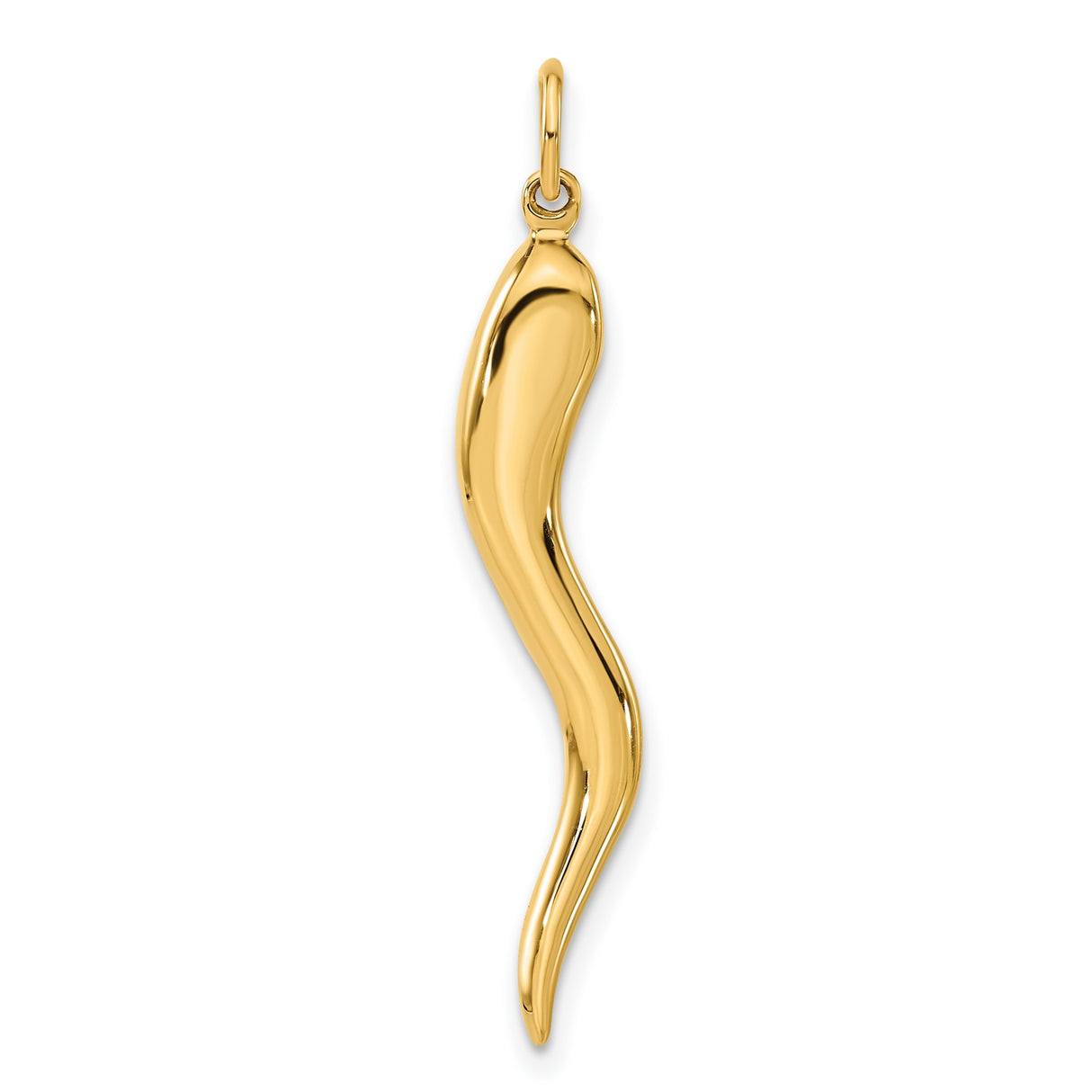 10k Yellow Gold Horn Pendant, Italian Curved Amulet Symbol of Protection and Good Luck