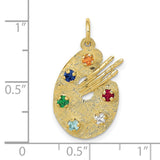 10k Yellow Gold Artist Palette Pendant with Synthetic Birthstones and Paintbrushes