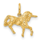 10k Yellow Gold Unicorn Pendant with Twisted Horn, Prancing Mythical Creature Charm for Women and Girls