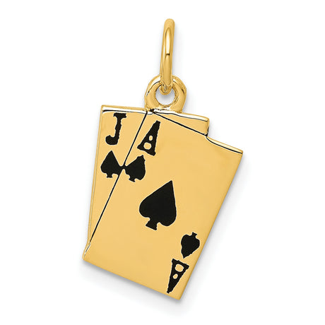 10k Yellow Gold Pendant, Ace and Jack Blackjack Playing Cards, Casino Theme for Men