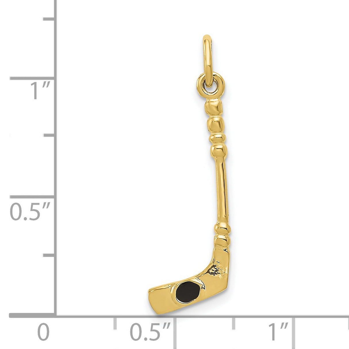 10k Yellow Gold Hockey Stick Pendant with Black Enamel Puck, Sports Charm for Men or Women